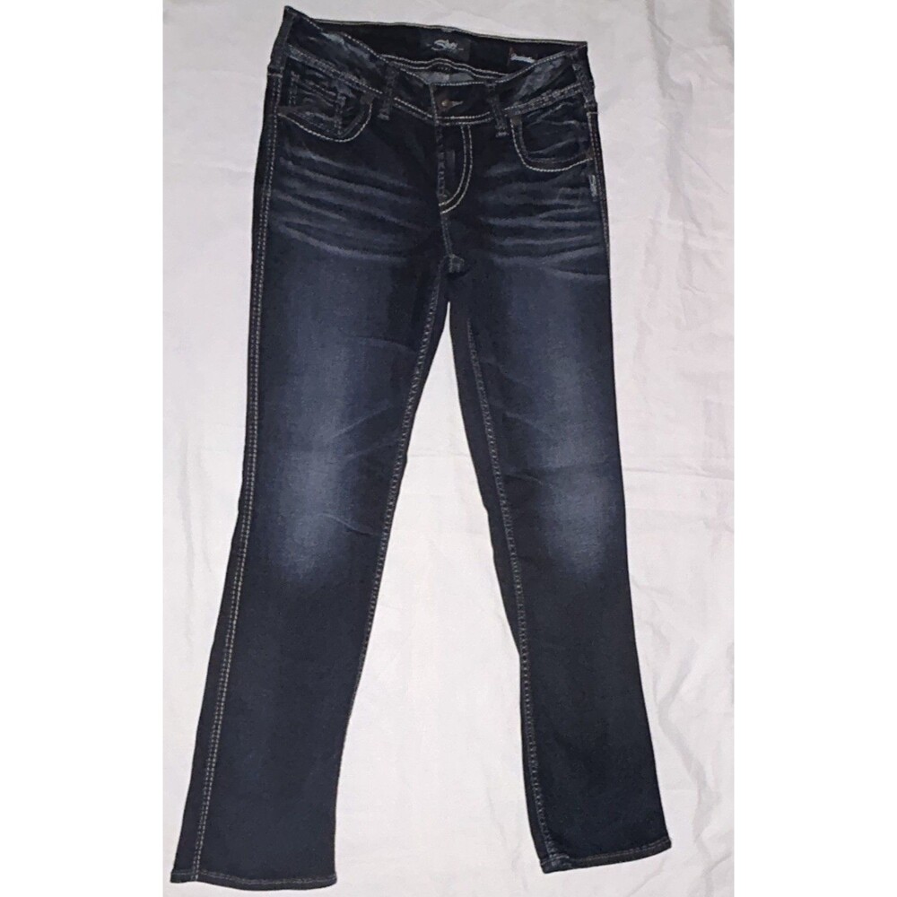 Silver Jeans Co. Women's Dark Wash Blue Denim Bootcut Jeans Mid Rise Stretch